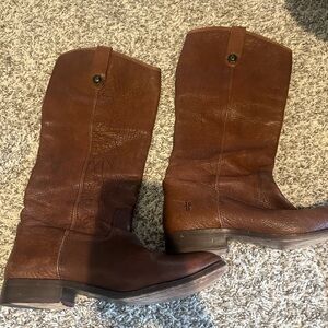 Frye Tan Brown Leather Pull-On Western Boots